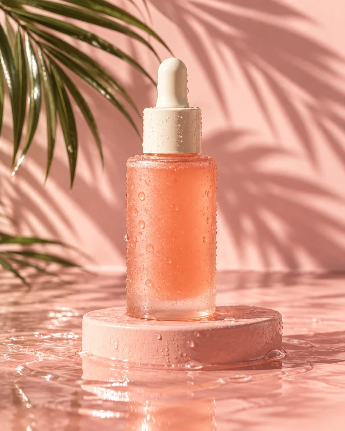 Sculptural skincare product campaign in a warm editorial setting